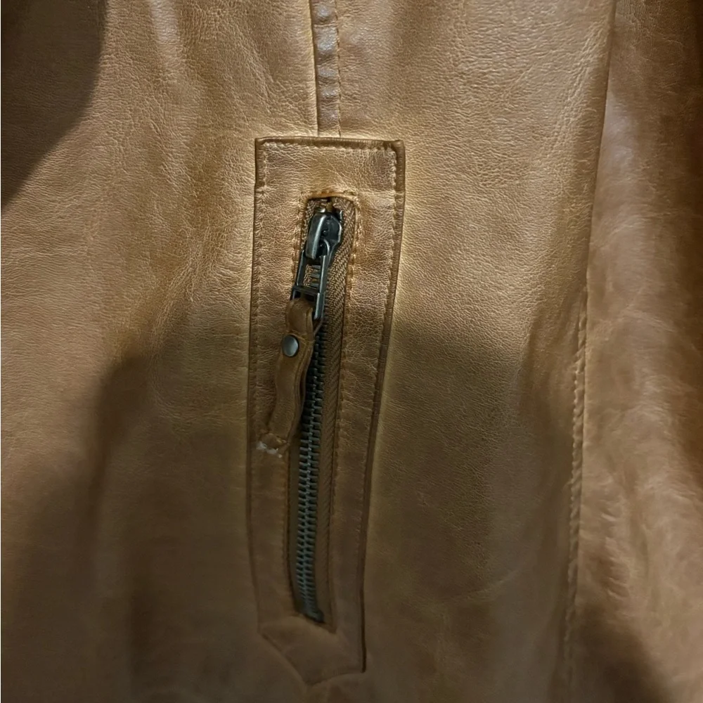 Max Studio Brown Faux Leather Moto Jacket Asymmetrical Zipper - Picture 4 of 8